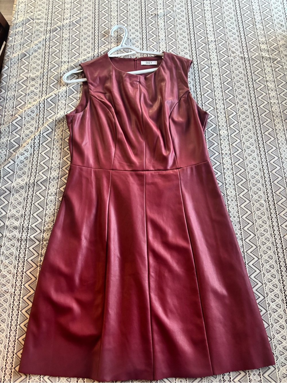 Suzy Shier Wine Faux-Leather Sleeveless Midi Dress